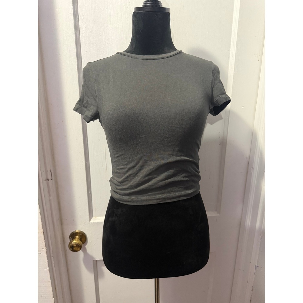 Divided H&M Charcoal Gray Short Sleeve Crop Top Small Crew Neck Slim Fit Tee